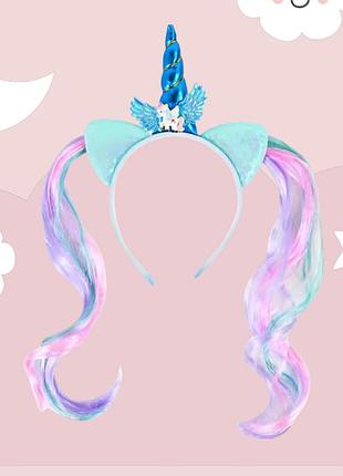 Детский обруч единорог 12 см голубой