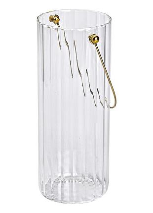 Декоративна скляна ваза для квітів з металевою ручкою 29 см для інтер'єру стильний елемент декору ve-33