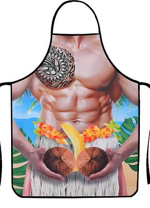 Прикольный фартук для мужчин мужчина с кокосами 80 на 60 см разноцветный