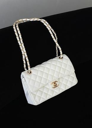 Сумка женская клатч через плечо chanel classic double flap bag шанель белый золото