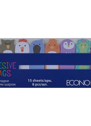 Стікери-закладки паперові "economix" fun birds 120 штук 8 кольорів e20964
