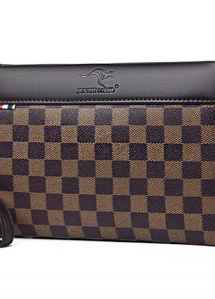 Мужской клатч кошелек на молнии стиль луи витон коричневый