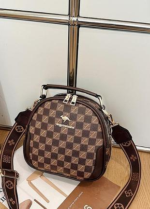 Жіноча сумочка на плече кенгуру, сумка для дівчат еко шкіра клітинка темно-коричневий