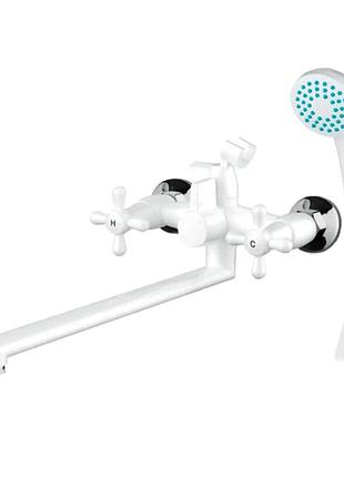 Смеситель для ванной plamix sirius-140 white (со шлангом и лейкой) (pm0637)