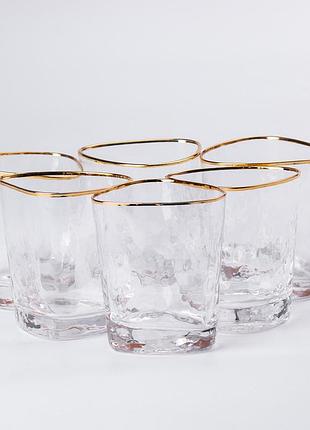 Набор стаканов 400 мл для лимонада сока коктейлей воды с позолоченным ободком 6 штук ve-33