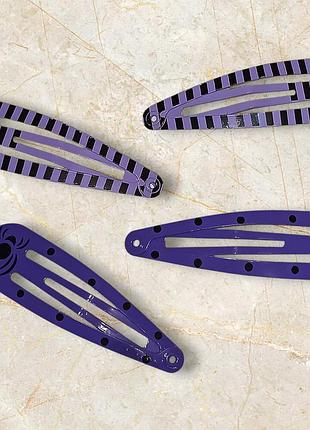 Набор 2 заколки с принтом паук и 2 заколки с принтом жучок для волос на хэллоуин фиолетовый