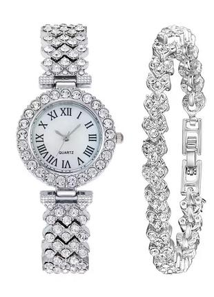 Подарунковий набір для жінок наручний годинник з браслетом сріблястий