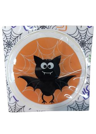 Наклейка для хэллоуина летучая мышь 8 см оранжево-черный