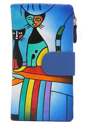 Женский кожаный кошелек cavaldi n14-spw cat голубой -