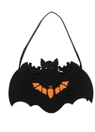 Сумка для конфет на хэллоуин летучая мышь 17 на 9 см черно-оранжевый