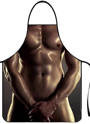 Фартук с приколом для мужчин праздничный с торсом 75 на 60 см коричневый