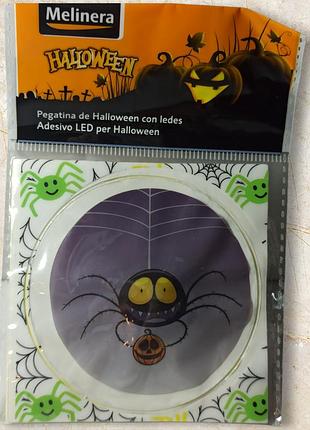 Наліпка на хелловін 8 см зі світлодіодами павучок фіолетовий