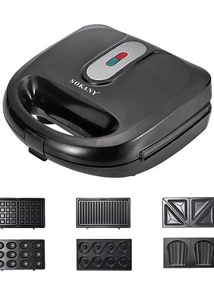 Мультипекар socaney 6 в 1 для вафель сендвічів кексів горішків електричний 750 вт з антипригарним покрит dm-11