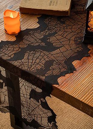 Скатерть на хэллоуин дорожка летучие мыши 173 на 33 см черный