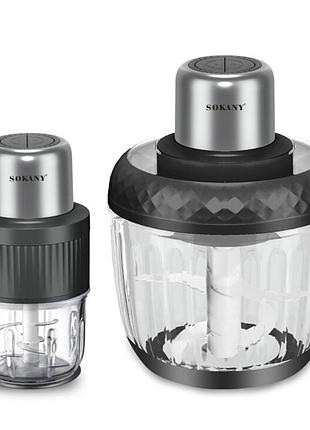 Измельчитель чоппер sokany 800 вт 2 в 1 для мяса овощей фруктов с чашами 0.5 и 3 литра dm-11