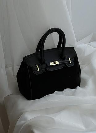 Сумка женская в стиле hermes в замше хермес small черный через плечо