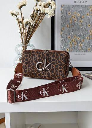 Сумка женская calvin klein кельвин кляйн кросс-боди шоколадный серебро