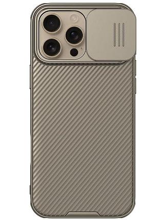 Карбонова накладка nillkin camshield pro для apple iphone 16 pro max (6.9") gold чохли, black, пластик, шторка на камеру, накладка gold