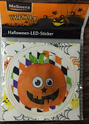 Наліпка на хелловін 8 см зі світлодіодами гарбуз помаранчевий
