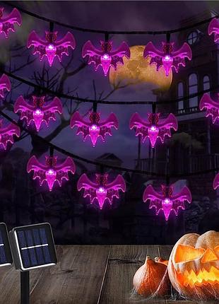 Гирлянда на хэллоуин летучие мыши 150 см 10 led 5 на 3 см фиолетовый