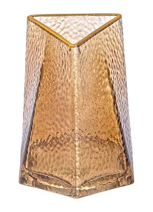 Декоративна трикутна скляна ваза з золотим обідком для квітів і декору елегантний елемент інтер'єру dm-11