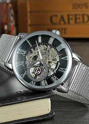 Механические женские наручные часы forsining серебро с черным