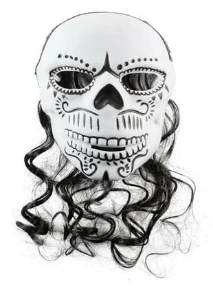 Маска на хэллоуин с волосами one size бело-черный