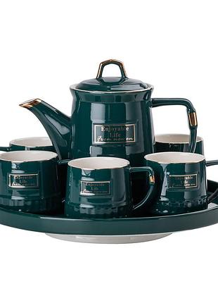 Чайний набір на 6 персон з чайником та керамічною підставкою для чаювань і сервірування dm-11
