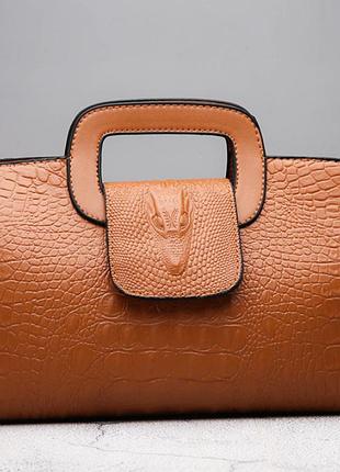 Женская сумочка клатч с крокодилом, мини сумка на плечо черная коричневый
