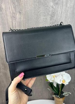 Классическая черная женская сумка клатч на плечо