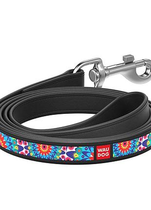 Поводок waudog с рисунком "цветы" (ширина 25 мм, длина 122 см) черный