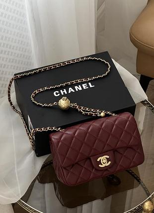 Сумка женская chanel classic 1.55 small single flap premium бордовый через плече шанель
