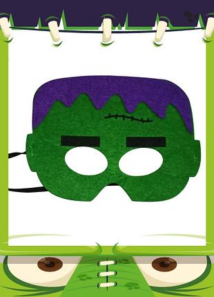 Маска с фетра франкенштейн для хэллоуина 18х14 см зеленый