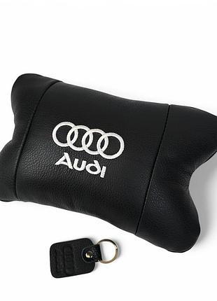 Автомобильная подушка для подголовника audi – черная натуральная кожа