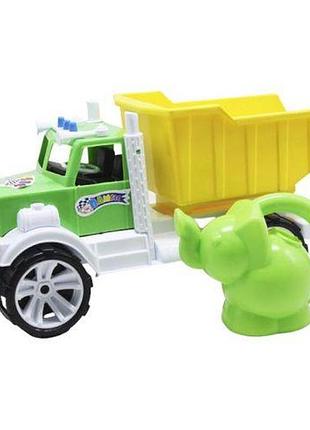 Уценка. бамсик с лейкой слоник (зеленый с желтым) - нет одной оси на заднем колесе