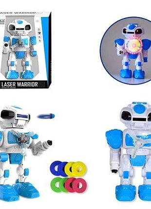 Уценка. робот "laser warrior", стреляет дисками (сине-белый) - грязная упаковка