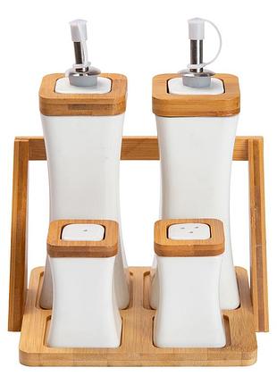 Набор для специй с деревянной подставкой керамические бутылки для уксуса для кухни стильный и функционал dm-11