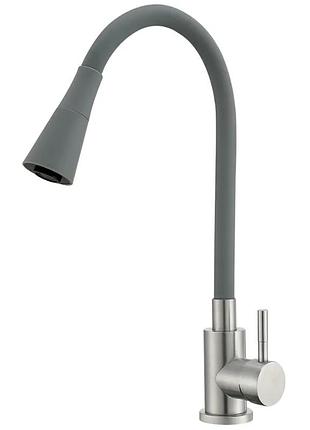 Смеситель для кухни mixxus sus-011-t refl.gray с силиконовым изливом из нерж. стали sus304, излив с