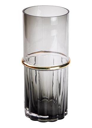 Декоративная ваза для цветов из серого стекла с золотым ободком для интерьера, элегантный акцент 25 см. dm-11