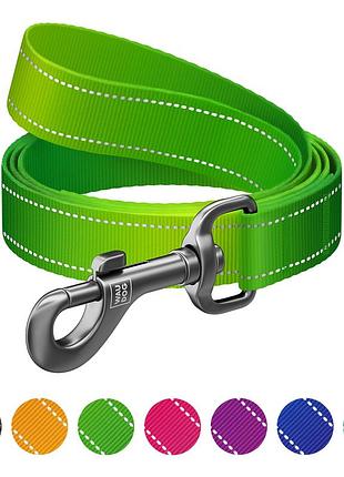 Поводок для собак нейлоновый waudog nylon mono светоотражающий, m, ш 20 мм, дл 300 см, cалатовый