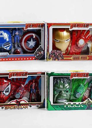 Набор героя wl 3027 /8/9/30 (36/2) 4 вида, маска, герой, перчатка с запускателем, свет, звук, в коробке