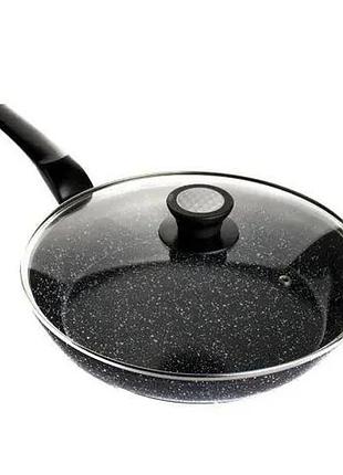 Сковорода unique un-5143 20 см. з кришкою з антипригарним гранітним покриттям, для всіх видів плит