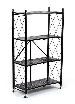 Стелаж мобільний чотириярусний універсальний розкладний з нержавіючої сталі 126х72х34см чорний sw-00002098