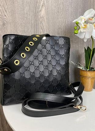 Стильная женская сумка на плечо в стиле гучи с тиснением, сумочка для девушек черная