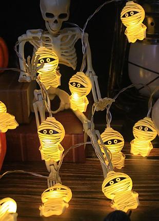 Гирлянда хэллоуин мумия 150 см 10 led 35 на 55 мм бежевый