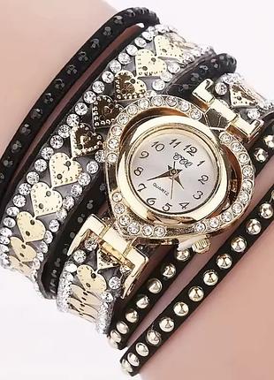 Часы женские в виде сердца наручные часы с браслетом с кожи черный