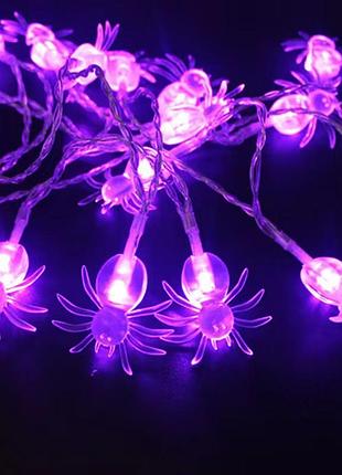Гірлянда на хелловін павуки 150 см 10 led 35 на 35 мм фіолетовий