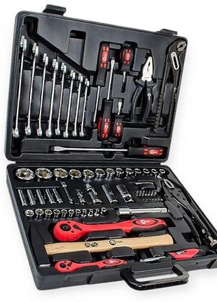 Набор инструмента 1/2",1/4" 72 шт с битами, ключами, молоток, клещи intertool