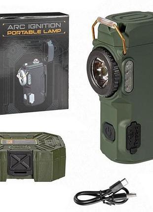 Многофункциональный армейский фонарь d50-smd индикация заряда, зажигалка. цвет: зеленый