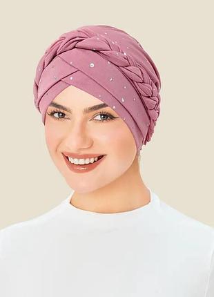Тюрбан шапка чалма с принтом (головные уборы после химиотерапии) - розовая